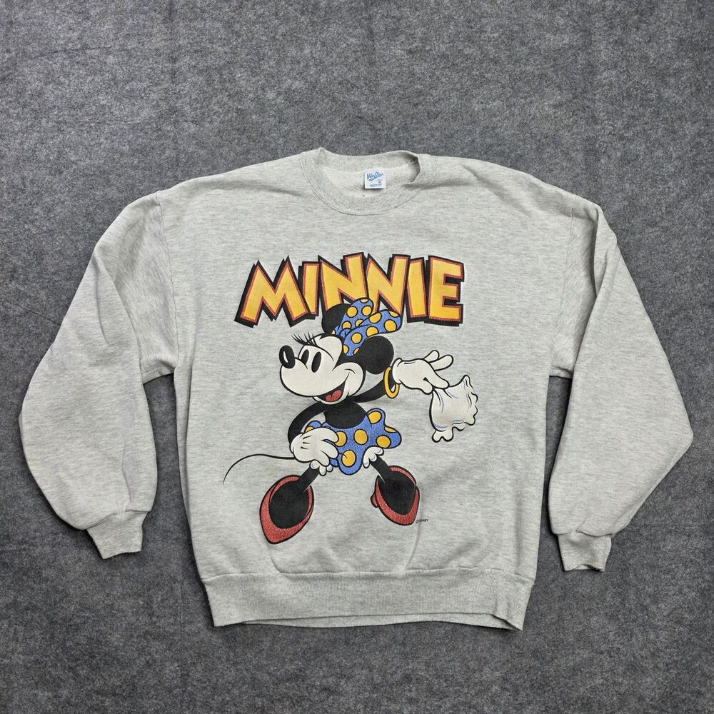 Vintage Disney Minnie Mouse Sweatshirt Mens XL‎ Gray Velva Sheen Made USA 90s